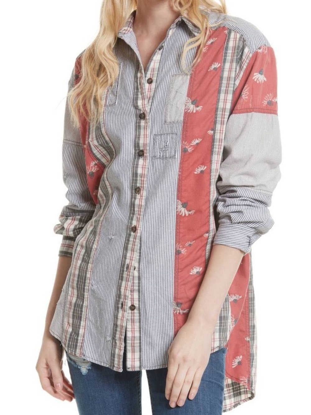 Free People All Patched Up Shirt Top